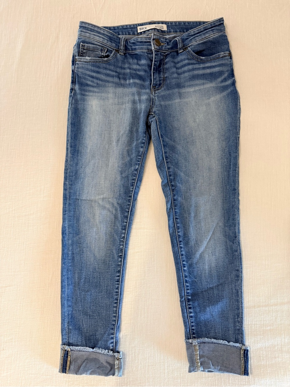 BKE Payton- Light-Medium Blue Mid-Rise Cropped Ankle Skinny Jeans